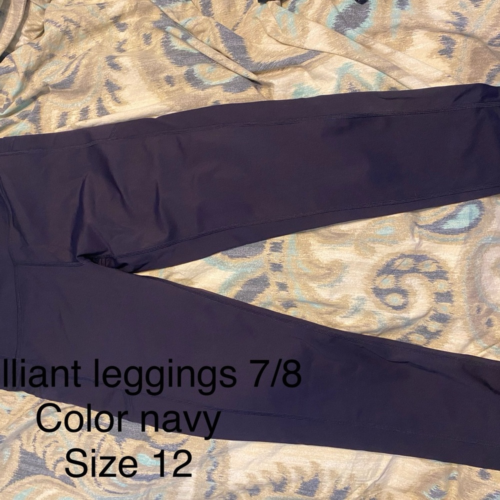 Blue 7/8 Length Leggings Smooth Stretchy Athletic Wear
